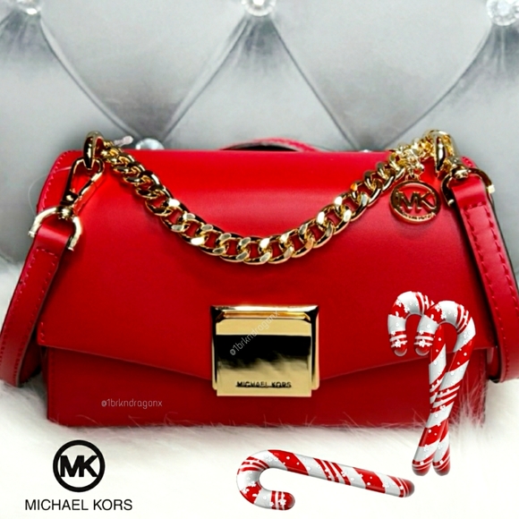 NWT MK Leather Crossbody Red Chili Gold Adjustable Strap Bag Michael Kors - Picture 3 of 16